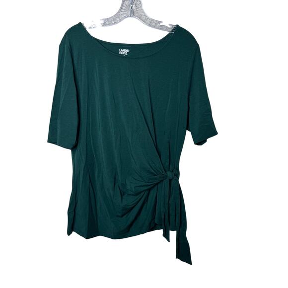 Lands’ End Green Side Tie Top Women’s 1X 16W-18W Cotton Modal Elbow Sleeve - Picture 1 of 7